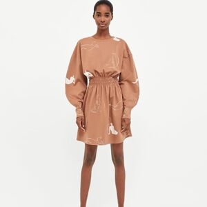 Zara Brown Long Sleeve Dress with Artistic Print